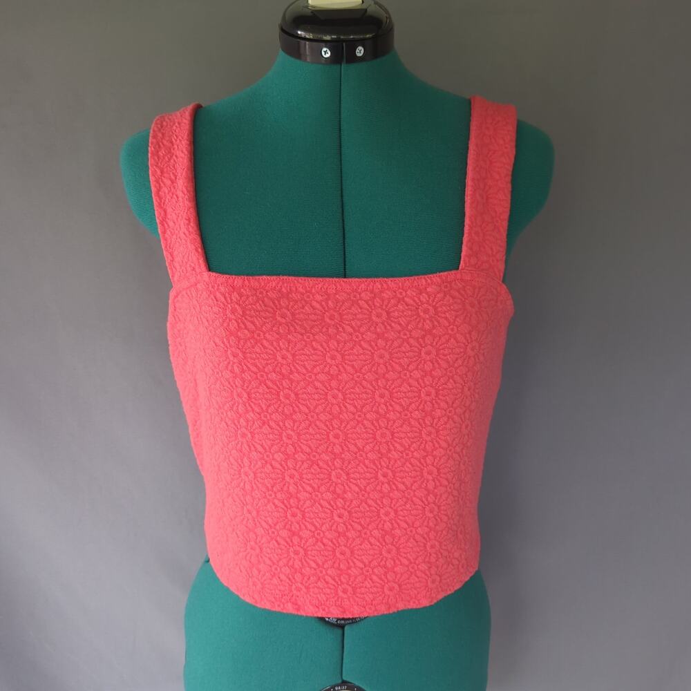 Roxy Coral Pink Floral Textured Crop Tank Top AU 14 XL